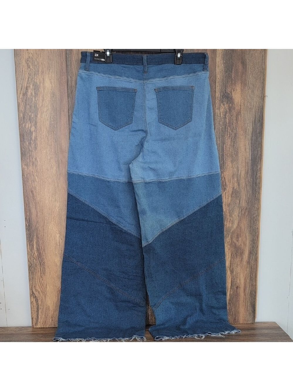 Fashion Nova Blue Patchwork Wide Leg Flare Jeans  2X          C174